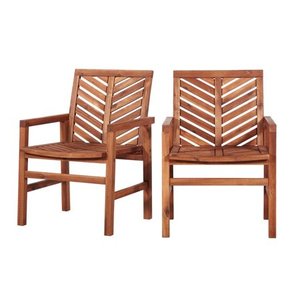 lot 11953 image: Chevron Solid Acacia Wood Outdoor Chairs- Pair- 2