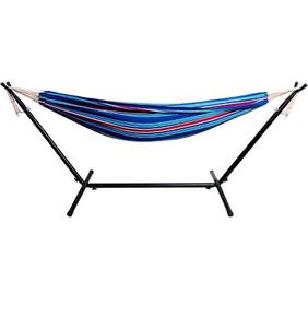 lot 11958 image: BalanceFrom Double Hammock with Space Saving Steel Stand and Portable Carrying Case, 450-Pound Capacity