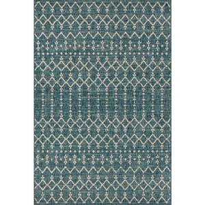 lot 5480 image: JONATHAN Y Ourika Moroccan TealGray 3 ft. 1 in. x 5 ft. Geometric Textured Weave IndoorOutdoor Area Rug