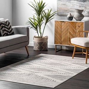lot 7021 image: Light Gray Striped Area Rug 4x6