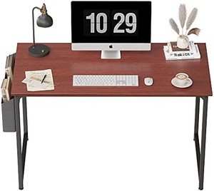lot 7033 image: CubiCubi Study Computer Desk 40 Inch Home Office Writing Small Desk, Modern Simple Style PC Table, Black Metal Frame, Red