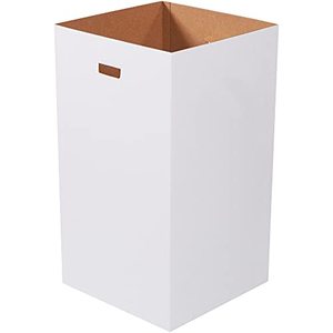 lot 9654 image: Aviditi 50 Gallon Corrugated Cardboard Trash Can and Recycling Bins Plain, 18 x 18 x 36, White, Reuseable and Disposeable Garbage Container for Parties and Outdoor Events, 10 Pack