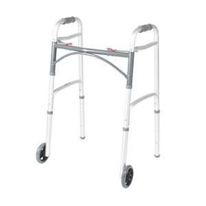 lot 5468 image: Drive Medical 10210-1 Deluxe Two Button Folding Walker with 5-Inch Wheels $42.59