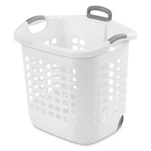 lot 7041 image: Sterilite 1.75 Bushel White Ultra Wheeled Laundry Basket