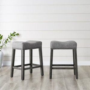 lot 7054 image: Roundhill CoCo Upholstered Backless Saddle Seat Counter Stool 24 height, Gray