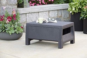 lot 8768 image: Keter Corfu Coffee Table Modern All Weather Outdoor Patio Garden Backyard Furniture, Graphite