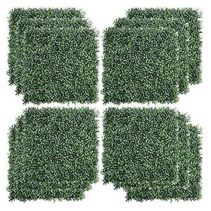 lot 9617 image: Kdgarden 12PCS 20x20 Artificial Boxwood Panels Topiary Hedge Plant UV Protected Faux Grass Wall Greenery Mats for Outdoor Garden Fence Backyard and Indoor Home Wedding Decoration, Dark Green