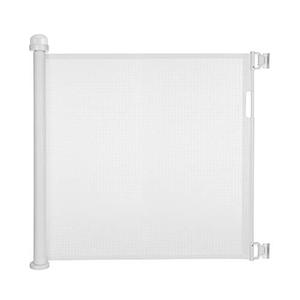 lot 9645 image: Retractable Baby Gate Safety Fence,Mesh Safety Gate for Babies and Pets,Extra Wide Safety Baby Gate 34.6 Tall,Extends to 59, Pet Dog Gate for Doorways, Stairs,Hallways,IndoorOutdoor, White