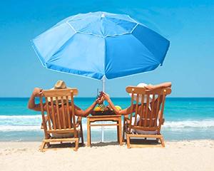 lot 9664 image: HLong 7ft Beach Umbrella UPF 50 UV Protenction Umbrella with Tilt and Sand Anchor,Windproof Umbrella Portable Sunshade Shelter with Air Vents for Beach,Sand,Outdoor,Patio and Garden (Sky Blue)