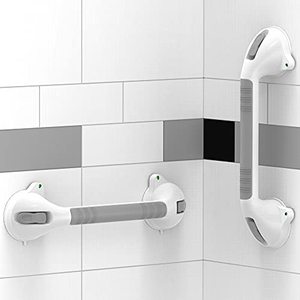 lot 9671 image: AmeriLuck 16.5 Suction Bath Grab Bar with Indicators, Balance Assist Bathroom Shower Handle (WhiteGrey)