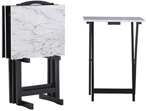 lot 22467 image: Linon Tray Table Set, 15.75D x 18.9W x 26.38H, White
