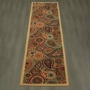 lot 22472 image: Ottohome Collection Contemporary Paisley Design Beige 1 ft. 8 in. x 4 ft. 11 in. Runner Rug