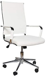 lot 22483 image: Office Chair White,High Back Support,PU Leather Surface,Computer Chair Comfort Height Adjustable, Chair Seat Without Arms in White