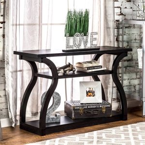 lot 227 image: Furniture of America Sara Modern Black 2-shelf Console Table Retail$245.49
