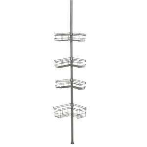 lot 309 image: Zenna Home L-Shaped Tension Corner Pole Shower Caddy, Satin Nickel