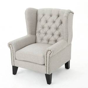 lot 370 image: Laird Winged Tufted Studded Fabric Club beige Retail$355.99