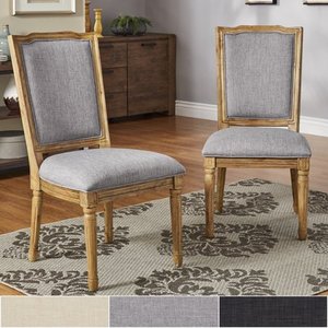 lot 381 image: iNSPIRE Q Deana Ornate Linen and Pine Wood Dining Chairs (Set of 2) by Artisan
