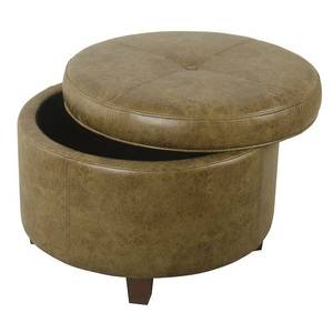 lot 1292 image: HomePop Large Leatherette Storage Ottoman - Distressed Brown Faux Leather- Retail$105.99