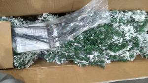 lot 1332 image: 7ft Artificial Slim Pencil Flocked Christmas Tree