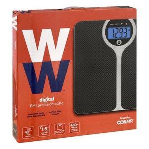 lot 1350 image: Weight Watchers by Conair WW346X Carbon Fiber BMI Digital Glass & Chrome Scale