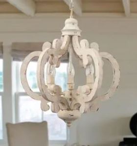 lot 230 image: Cottage Chic Crown Wood Chandelier. 6-Li