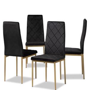 lot 239 image: Blaise Modern Luxe And Glam Velvet Fabric Upholstered And Gold Finished Metal 4-Piece Dining Chair Set - BlackGold