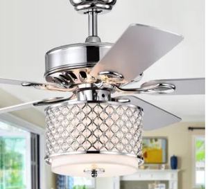lot 259 image: 52-inch Chrome 5-Blades Crystal Chandelier Ceiling Fan with Remote Retail$204.49