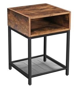 lot 291 image: VASAGLE INDESTIC Nightstand, End Table with Open Compartment and Mesh Shelf, Night Table, Bedroom, Easy Assembly, Space-Saving, Industrial, Rustic Brown and Black ULET46X