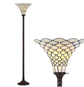lot 351 image: Tiffany Style White Torchiere Floor Lamp