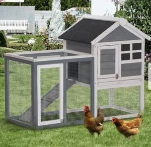lot 373 image: Pawhut 48 Wooden Rabbit Hutch with Ladder and Outdoor Run Retail$159.99