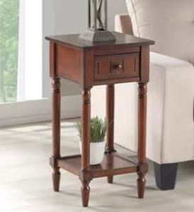 lot 388 image: Wood Planked End Table with Drawer Antiq