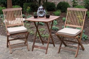 lot 1401 image: Eilaf 3-piece Square Folding Bistro Set with Beige Cushions by Havenside Home- Retail$207.49
