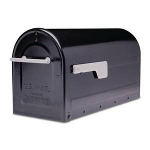 lot 6284 image: Boulder Post Mount Mailbox Black with Silver Flag