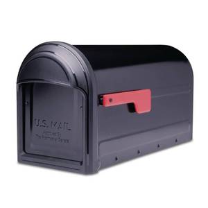 lot 6285 image: Barrington Post Mount Mailbox Black with Red Flag