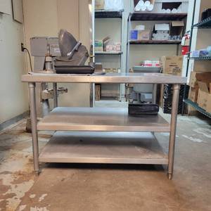 lot 965 image: Stainless Steel Prep Table w Shelves for Extra Storage