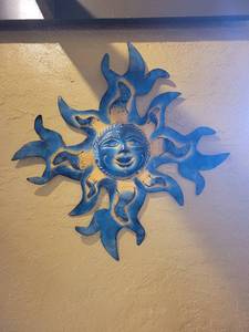 lot 33672 image: Aqua Blue Hand Crafted Metal Sun Wall Decor