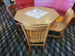 lot 35435 image: Octagon Tile Center Dining Table with 3 Chairs