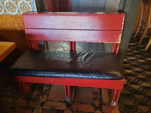 lot 35443 image: Single Sided Red Wooden Booth with 2 Padded Seating&nbsp