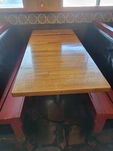 lot 35450 image: 66 x 29 x 30 Wooden Table with Cast Iron Base