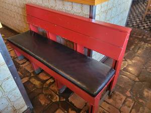 lot 35452 image: 66 x 22 x 35 Wooden Red Booth with 2 Padded Seating&nbsp