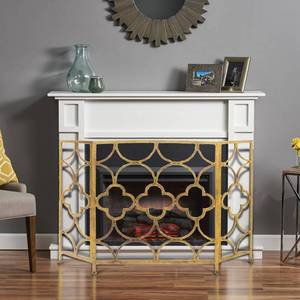 lot 3365 image: Benzara Space Efficient 3 Panel Metal Fireplace Screen, Gold - BM05668