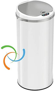 lot 3376 image: iTouchless 13 Gallon Touchless Sensor Trash Can with Odor Filter System, Round Steel Garbage Bin, Perfect for Home, Kitchen, Office, Alpine White