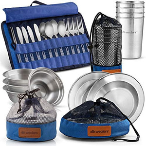lot 3383 image: Unique Complete Messware Kit Polished Stainless Steel Dishes Set Tableware