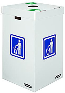 lot 3388 image: Bankers Box Medium Corrugated Cardboard Trash and Recycling Containers, 42 Gallon, 10 Each (7330101), White, Blue (7320101)