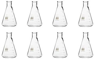 lot 3389 image: Glass Conical FlaskErlenmeyer Flask with Narrow Mouth, 500ml (Pack of 8)