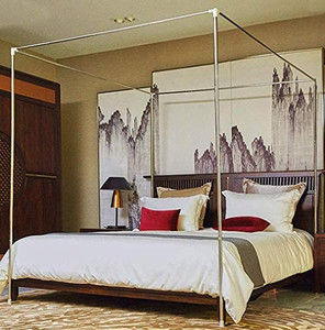 lot 3390 image: Mengersi Canopy Bed Frame Post Stainless Steel Four Corner Bed Mosquito Net Frame Bracket Fit for Metal Bed Wood Bed Twin Size (Silver)
