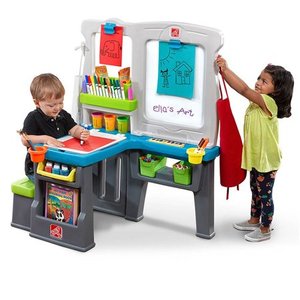 lot 3394 image: Step2 Great Creations Art Center Desk with Easel, Chalk, and Whiteboard