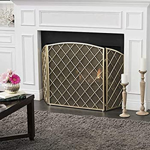 lot 3398 image: Christopher Knight Home Amiyah 3 Panelled Iron Fireplace Screen, Gold