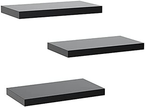lot 3410 image: Floating Shelves Wall Mounted, Modern Faux Wood Storage Shelves with Matte Finish, Perfect for Bedroom, Bathroom, Living Room and Kitchen Decoration (Black) - 9, 13, 17
