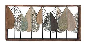 lot 3425 image: Deco 79 Natural Rectangular Iron and Wood Stylized Leaf Wall Decor, 47��L x 3��W x 22��H, Multi-Colored